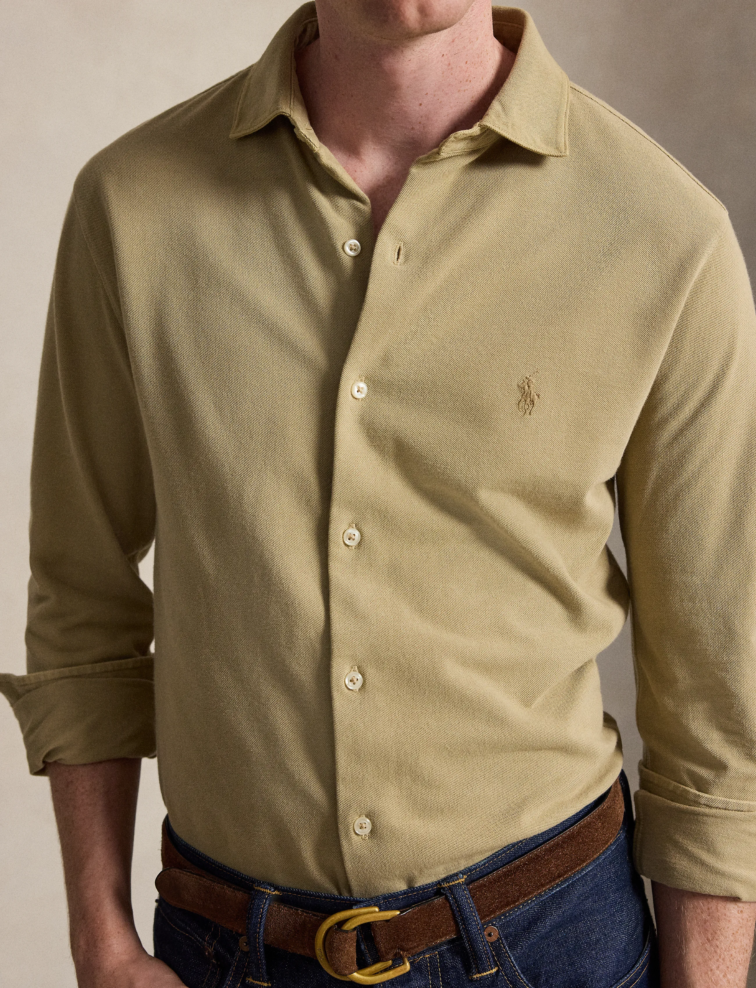 Polo Ralph Lauren - Featherweight Mesh Shirt - casual skjorter - rl khaki/c8668 - 3