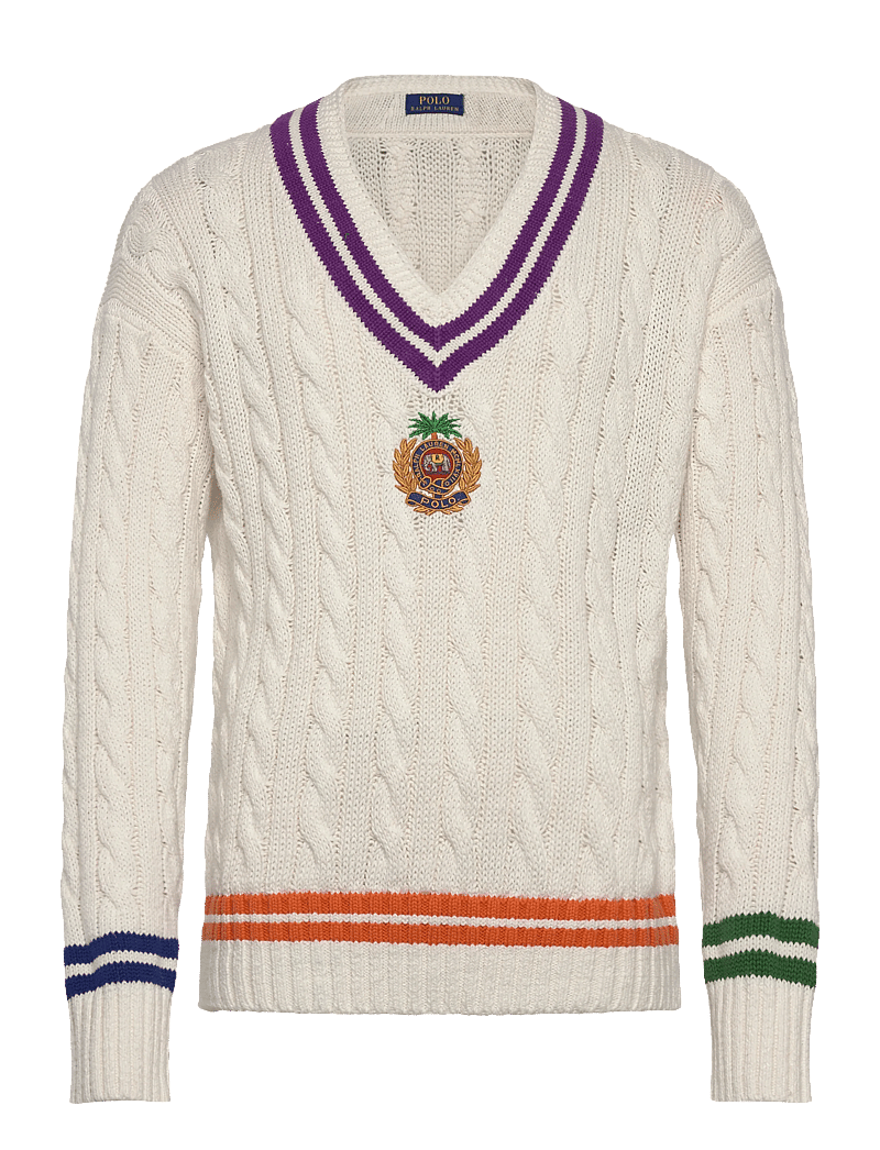 Polo Ralph Lauren - Embroidered Cotton-Linen Cricket Sweater - v-ausschnitt - cream combo - 1