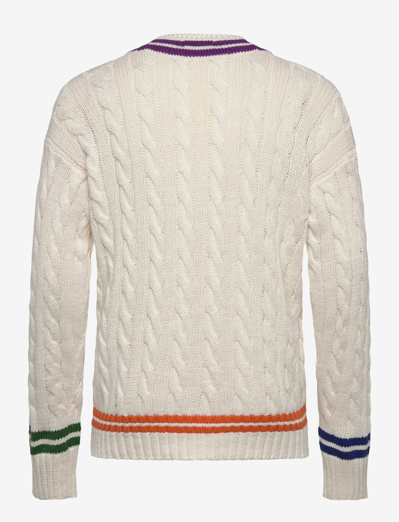 Polo Ralph Lauren - Embroidered Cotton-Linen Cricket Sweater - knitted v-necks - cream combo - 2