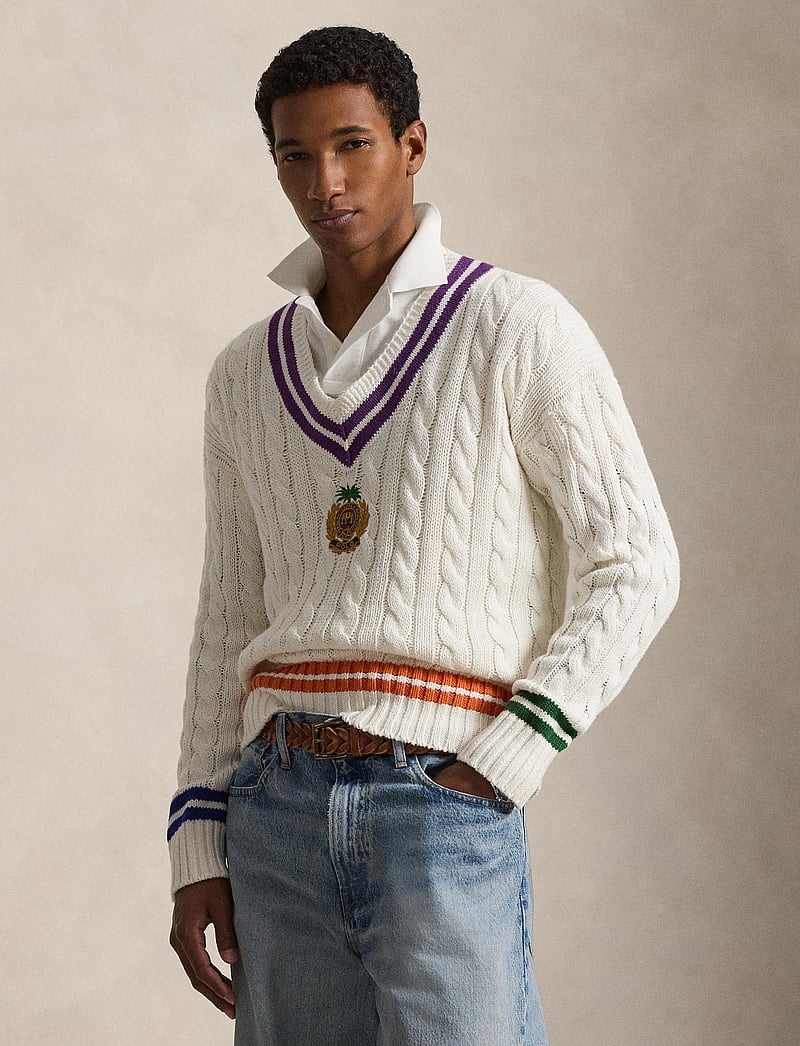 Polo Ralph Lauren - Embroidered Cotton-Linen Cricket Sweater - v-ausschnitt - cream combo - 3
