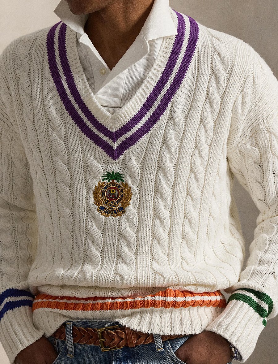 Polo Ralph Lauren - Embroidered Cotton-Linen Cricket Sweater - v-ausschnitt - cream combo - 4