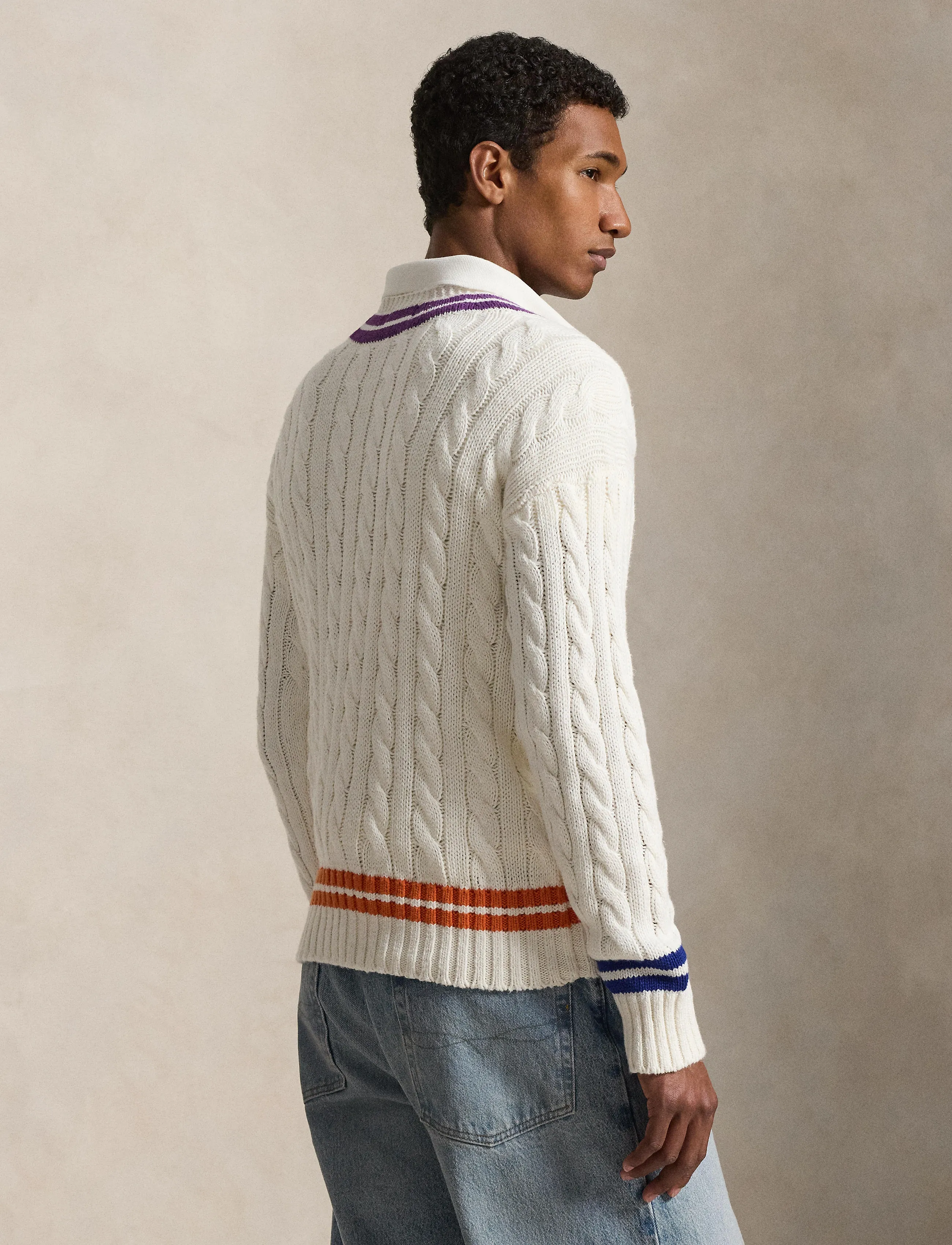 Polo Ralph Lauren - Embroidered Cotton-Linen Cricket Sweater - v-kaelusega kudumid - cream combo - 5