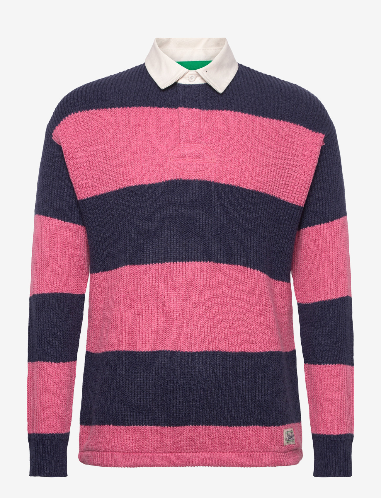 Polo Ralph Lauren - Striped Linen-Cotton Rugby Sweater - langärmelige gestrickte polohemden - navy pink combo - 0