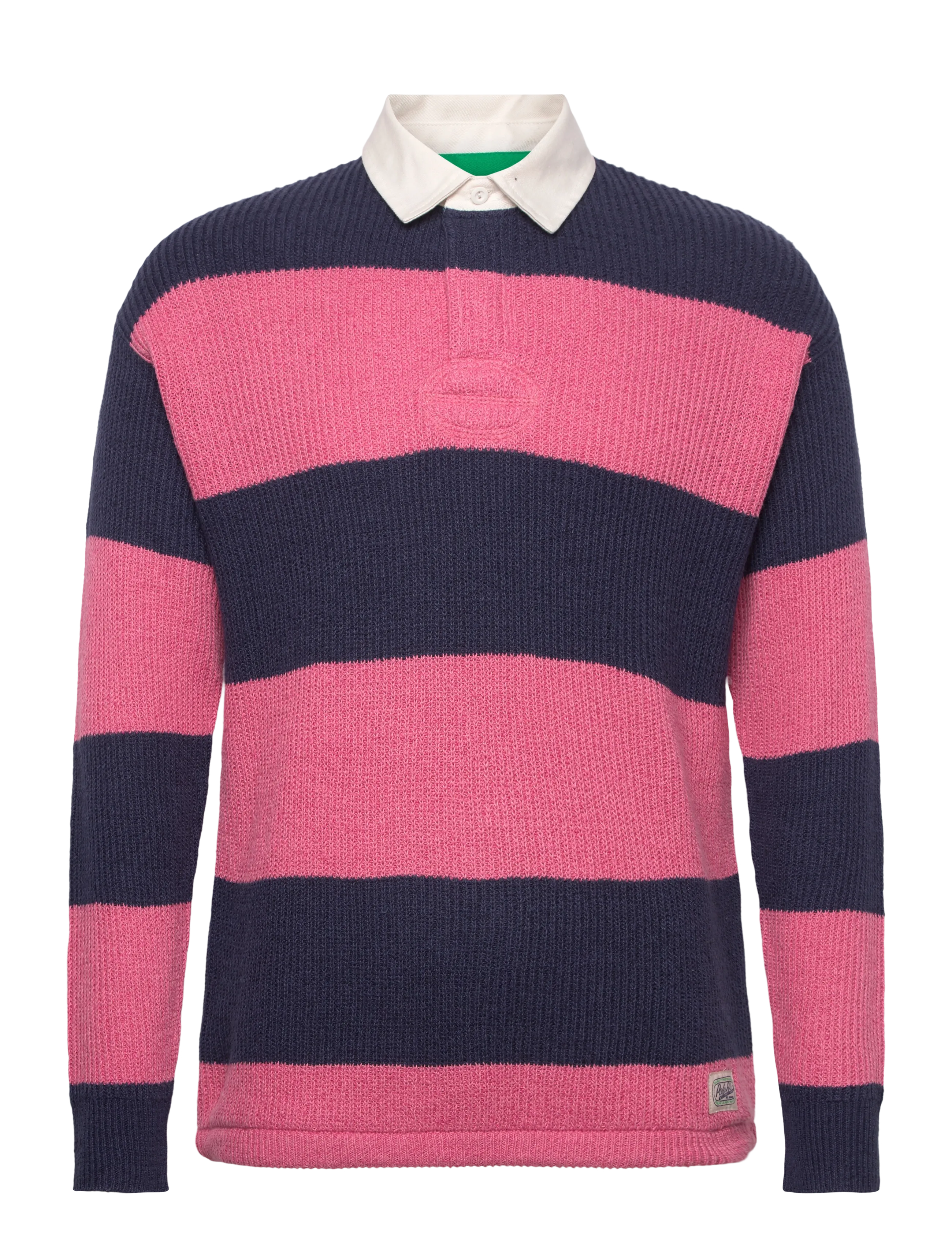 Polo Ralph Lauren Striped Linen-Cotton Rugby Sweater - Gestrickte Polohemden - NAVY PINK COMBO / pink/rose