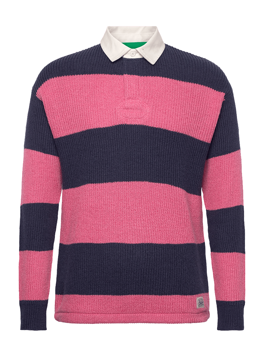 Polo Ralph Lauren - Striped Linen-Cotton Rugby Sweater - pikkade varrukatega kootud polosärgid - navy pink combo - 0