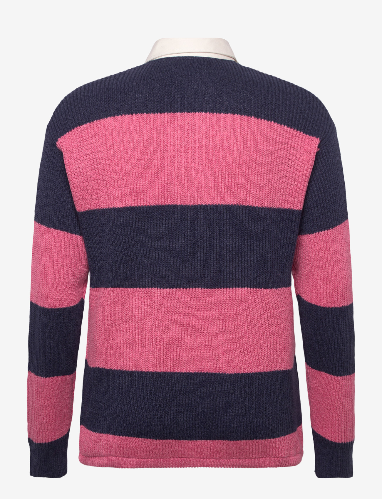 Polo Ralph Lauren - Striped Linen-Cotton Rugby Sweater - langärmelige gestrickte polohemden - navy pink combo - 1