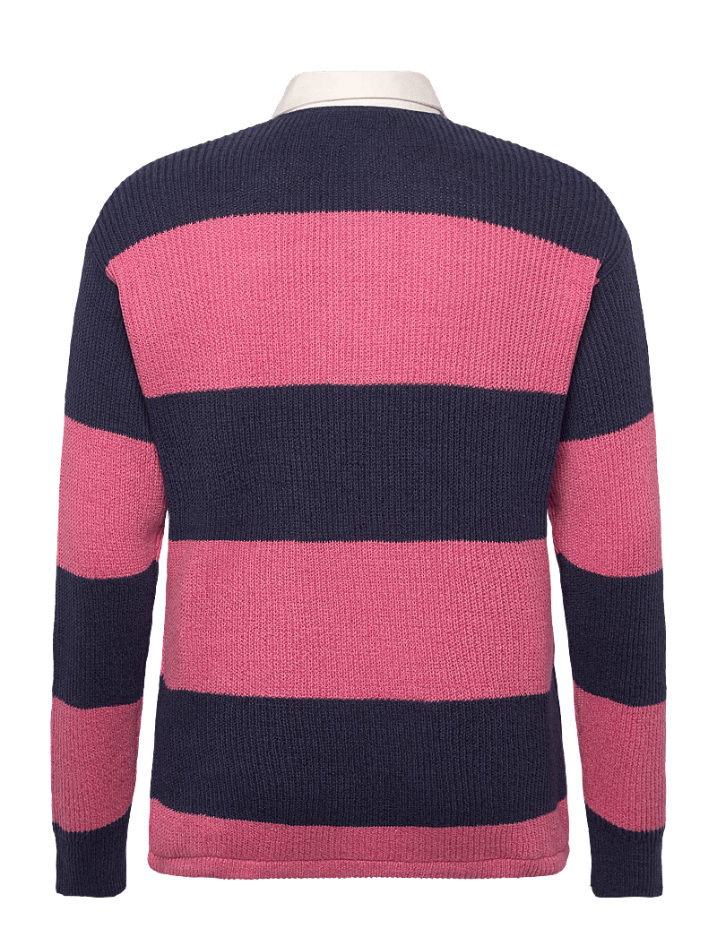 Polo Ralph Lauren - Striped Linen-Cotton Rugby Sweater - langärmelige gestrickte polohemden - navy pink combo - 1