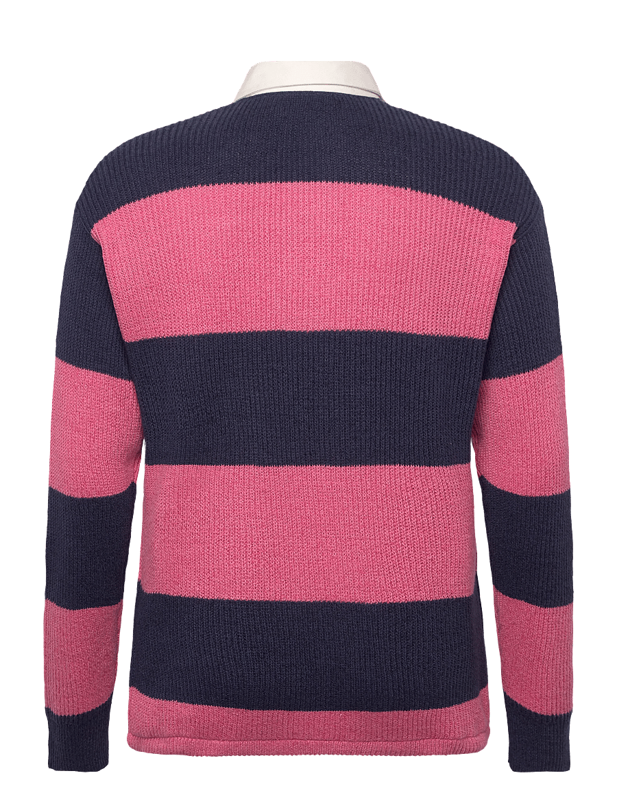 Polo Ralph Lauren - Striped Linen-Cotton Rugby Sweater - pikkade varrukatega kootud polosärgid - navy pink combo - 1