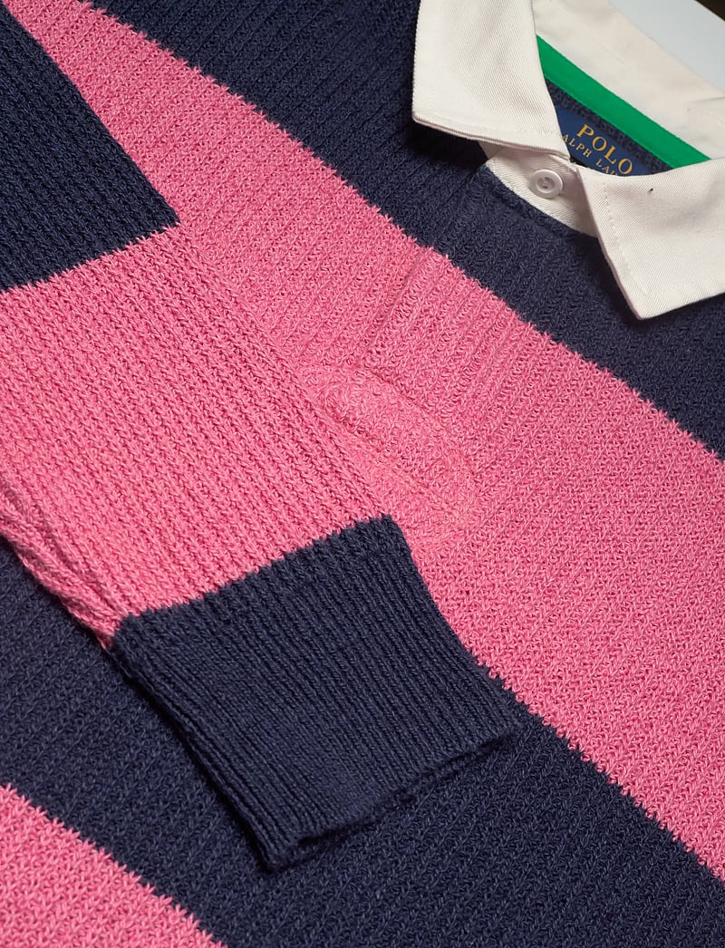 Polo Ralph Lauren - Striped Linen-Cotton Rugby Sweater - langärmelige gestrickte polohemden - navy pink combo - 2