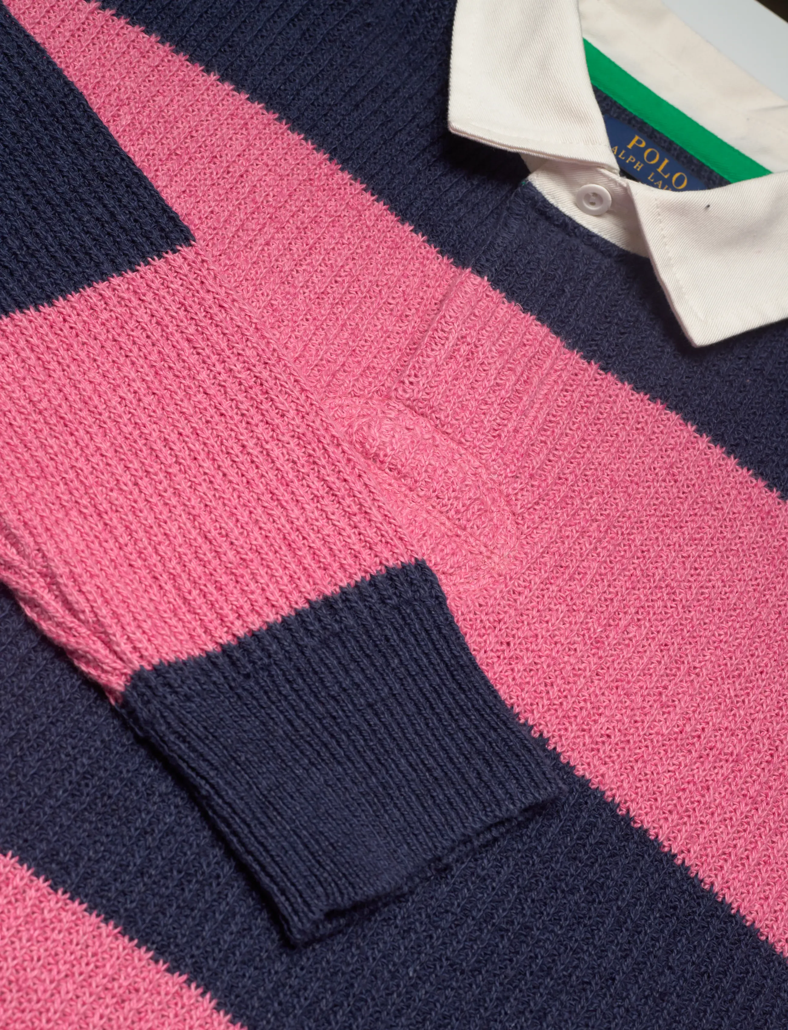 Polo Ralph Lauren - Striped Linen-Cotton Rugby Sweater - pikkade varrukatega kootud polosärgid - navy pink combo - 2