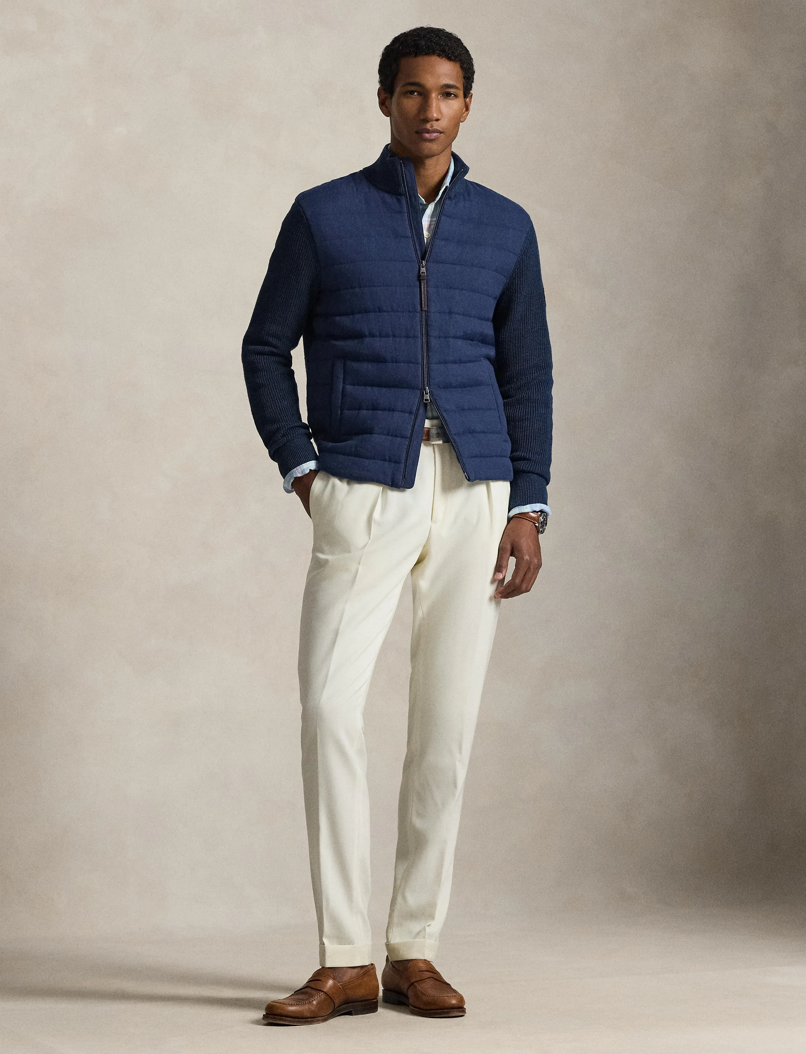 Polo Ralph Lauren Hybrid Full-Zip Sweater - Dizainera preces - NAVY LINEN COMBO / navy