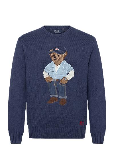 Polo Ralph Lauren Polo Bear Linen-Cotton Sweater - Round Necks - LIGHT NAVY / navy