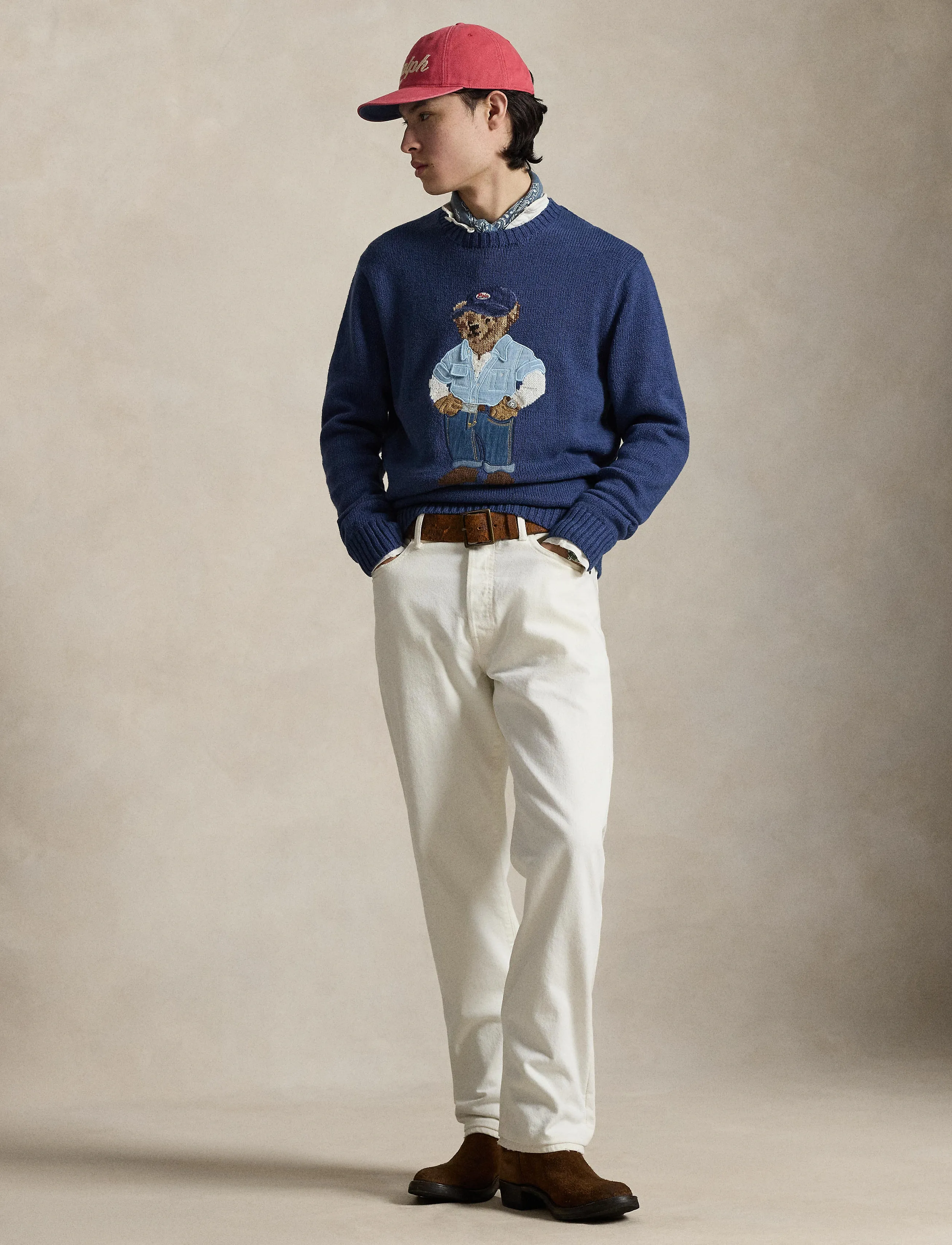 Polo Ralph Lauren Bear Linen-Cotton Sweater, XL, Knitwear, Marineblau - Round Necks, Männerswear