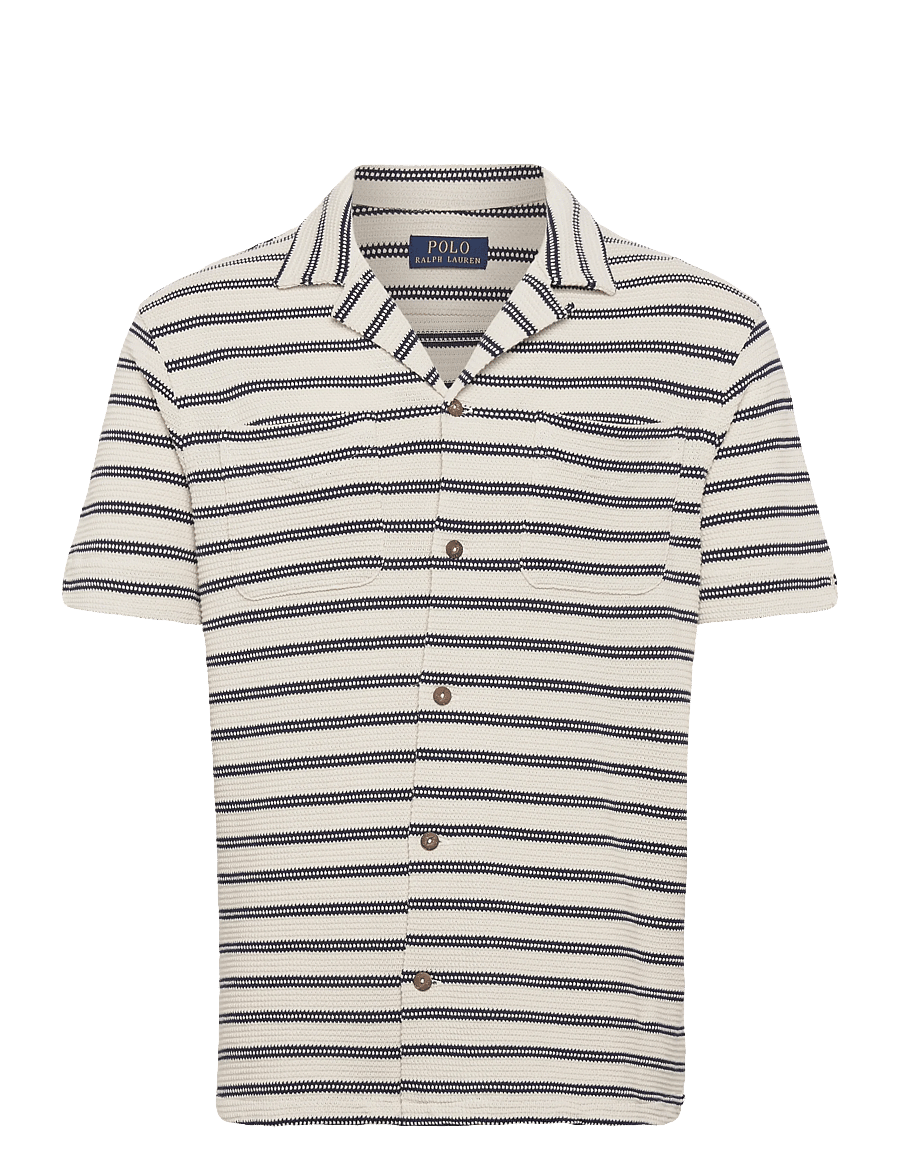 Polo Ralph Lauren - Striped Cotton-Blend Camp Shirt - dryžuoti marškiniai - pale cream/newpor - 0