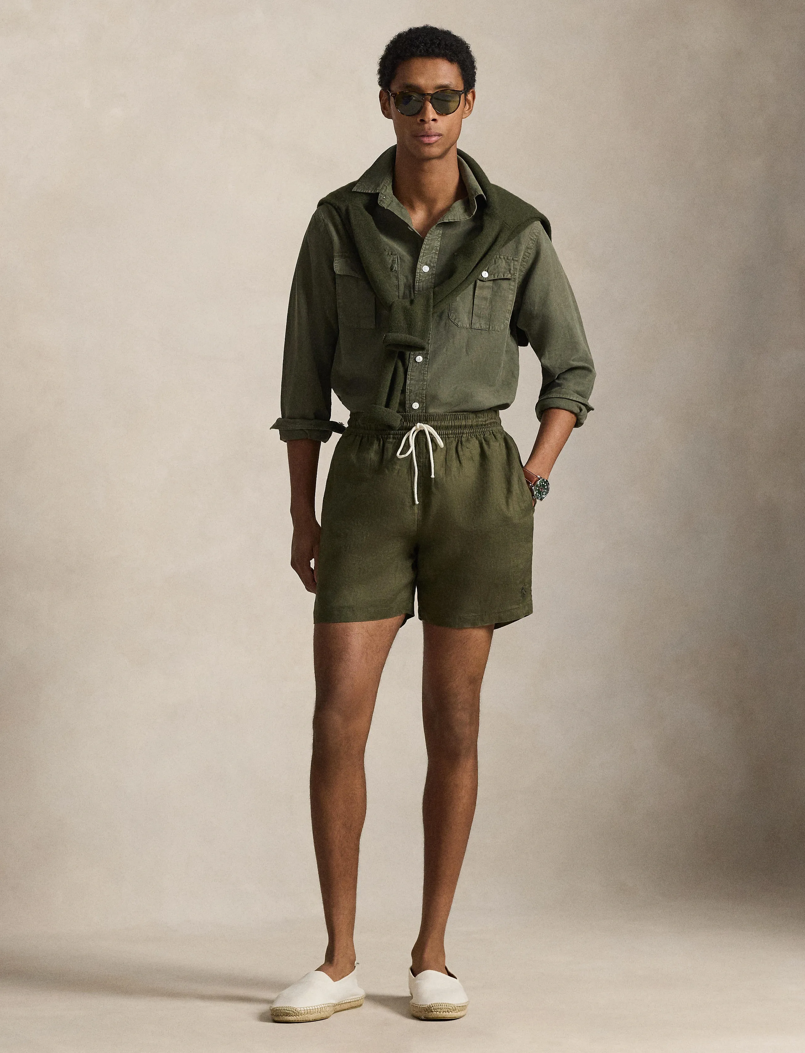Polo Ralph Lauren - 5.75-Inch Traveler Linen Swim Trunk - shorts de bain - canopy olive - 5