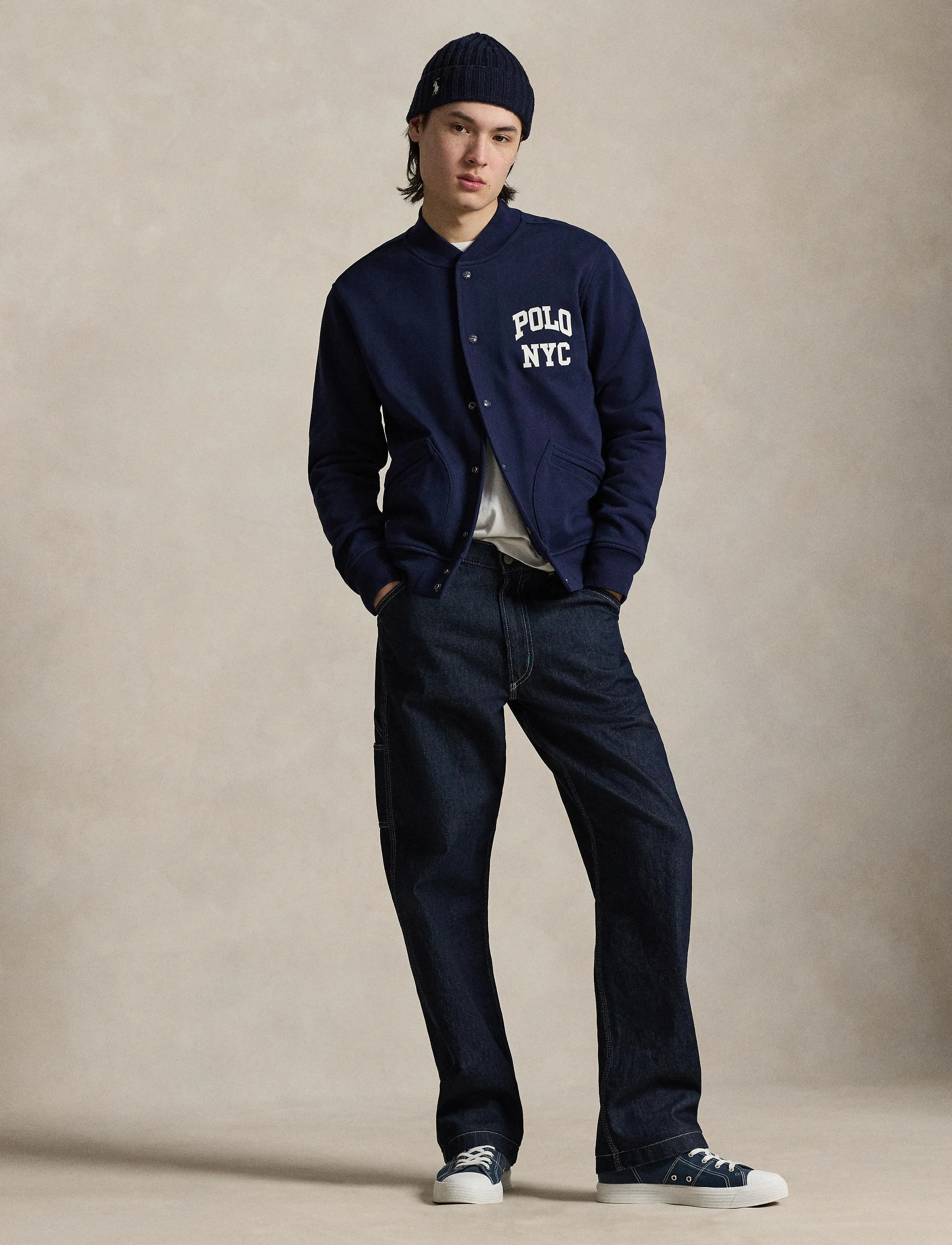 Polo Ralph Lauren Fleece Graphic Baseball Jacket, L, Jackets, Marineblau - Varsity Männerswear