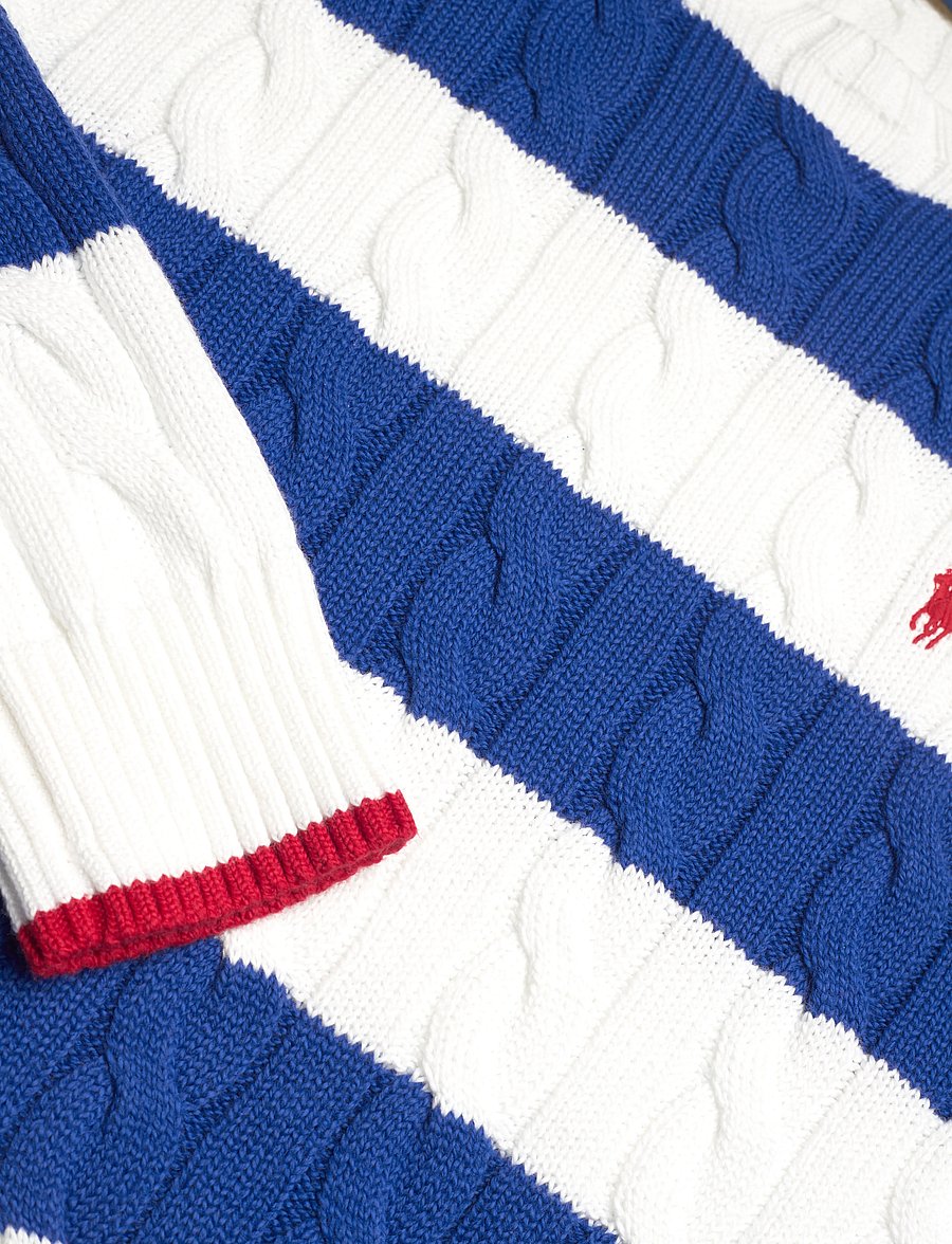 Polo Ralph Lauren - Striped Cable-Knit Cotton Sweater - white combo - 2