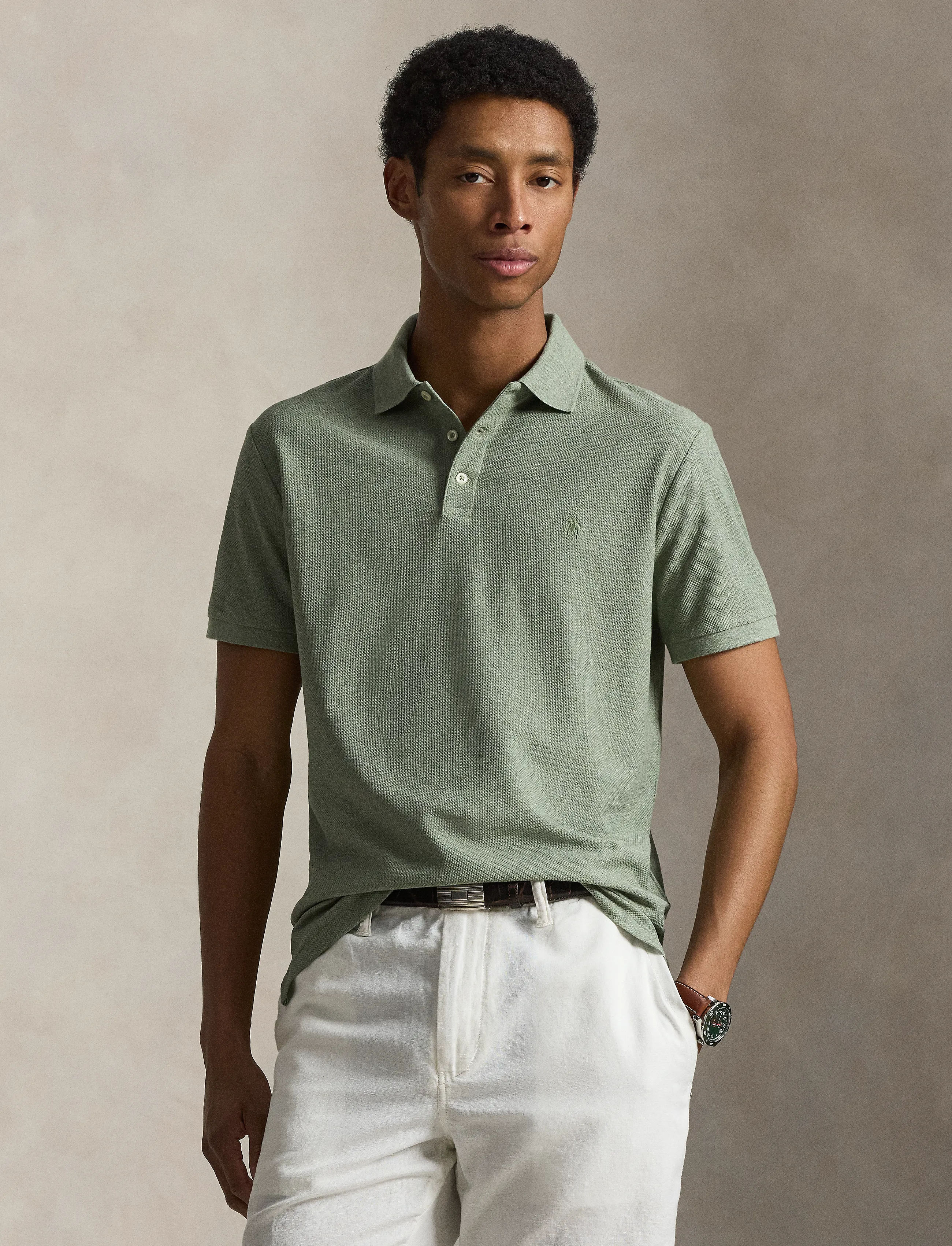 Polo Ralph Lauren - Custom Slim Fit Honeycomb-Mesh Polo - kurzärmelig - greenery heather - 2