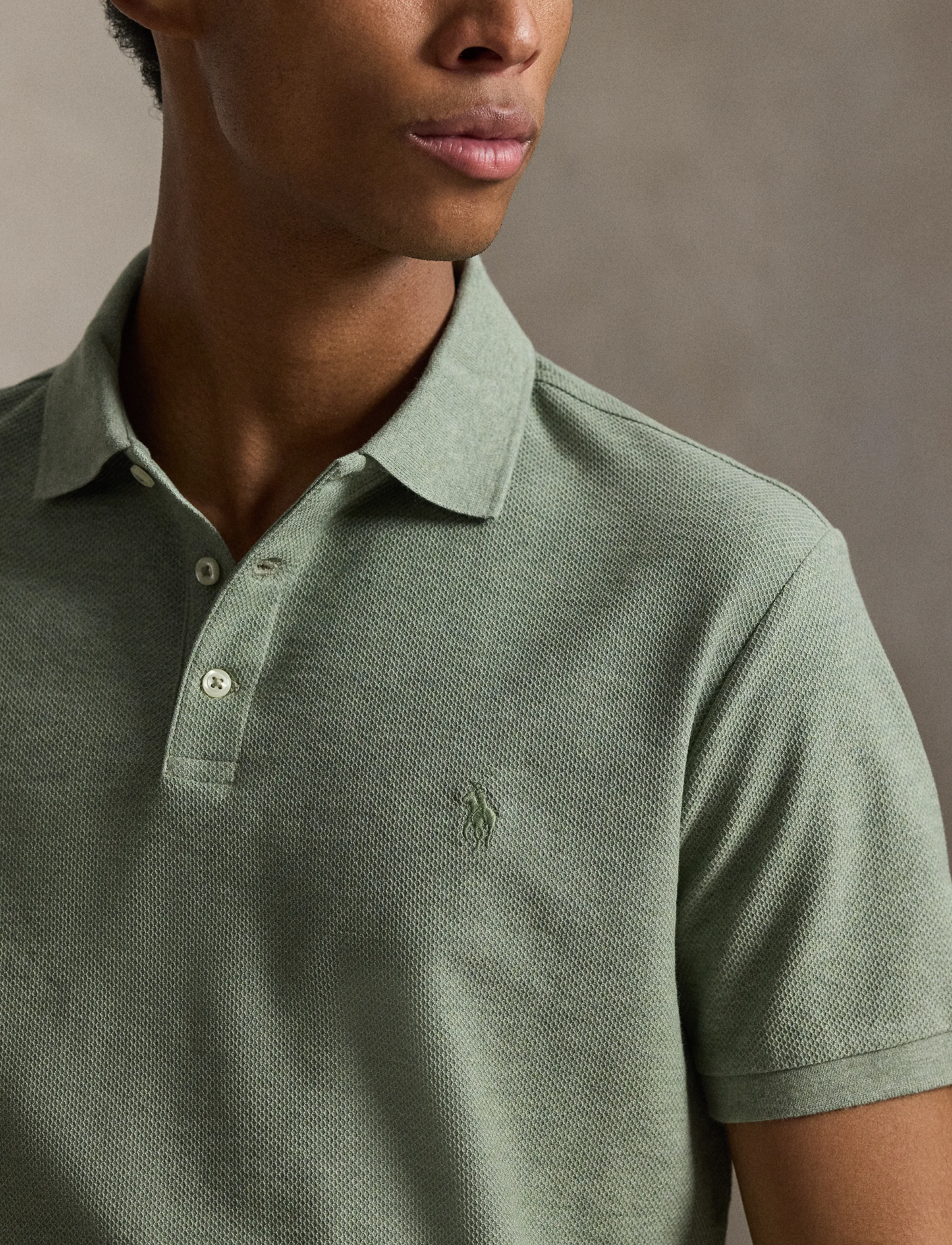 Polo Ralph Lauren - Custom Slim Fit Honeycomb-Mesh Polo - kurzärmelig - greenery heather - 4