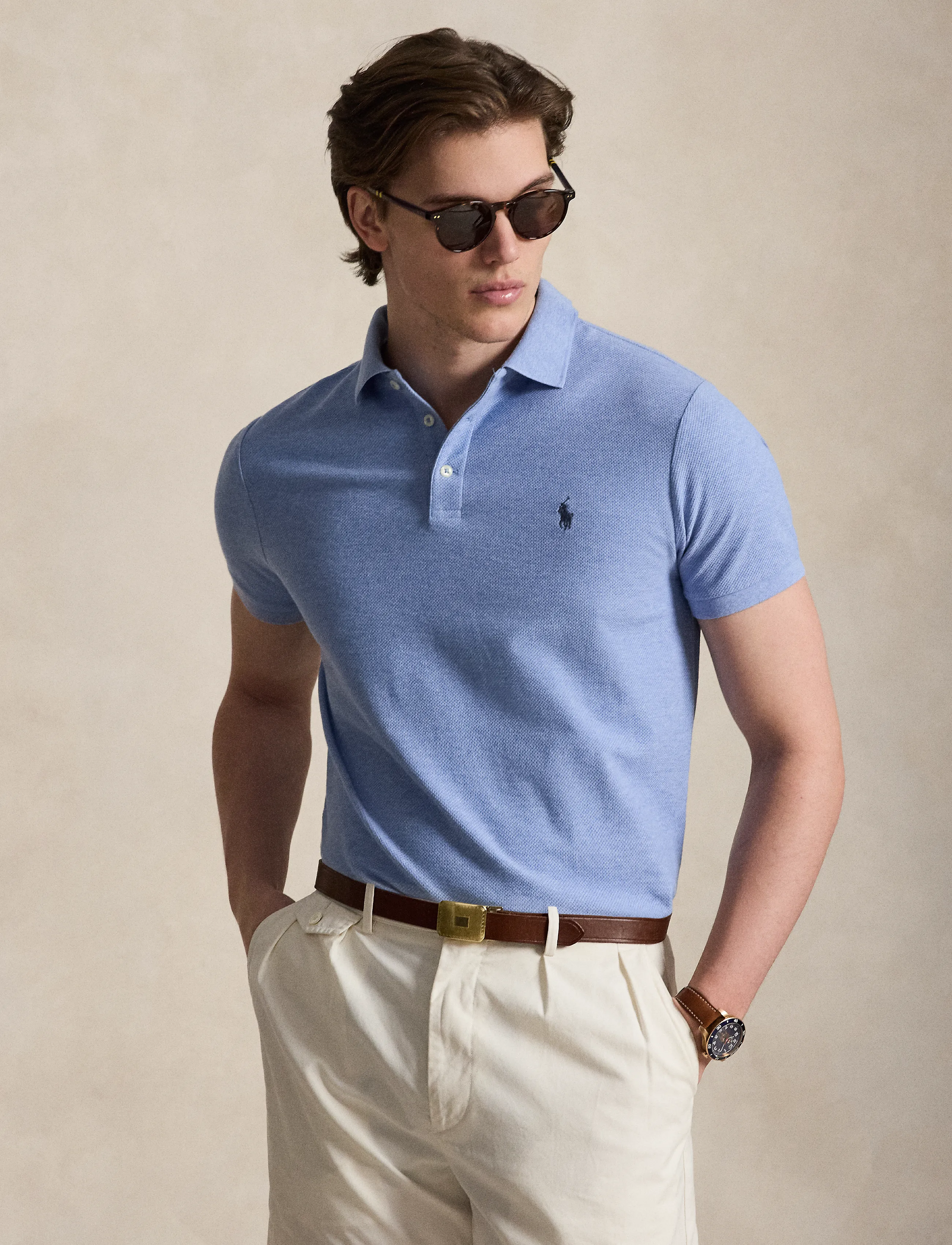 Polo Ralph Lauren - Custom Slim Fit Honeycomb-Mesh Polo - kurzärmelig - isle heather - 4