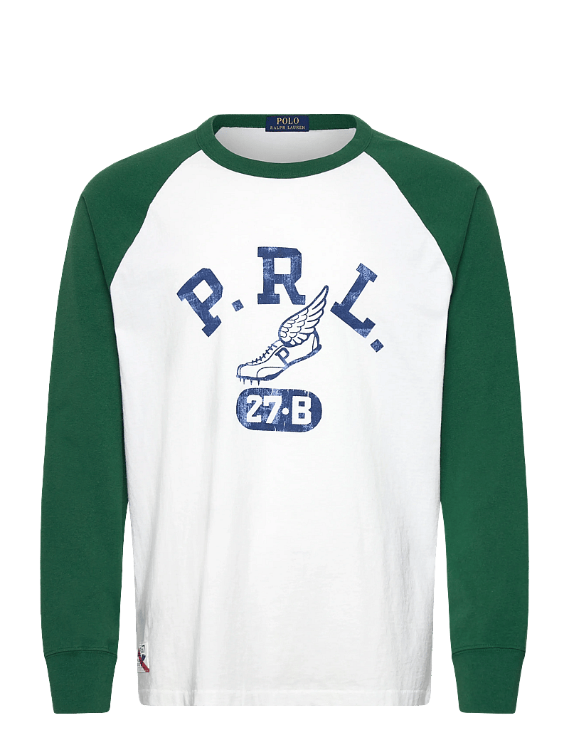 Polo Ralph Lauren - Custom Slim Fit Jersey Baseball T-Shirt - langærmede t-shirts - white/new forest - 0