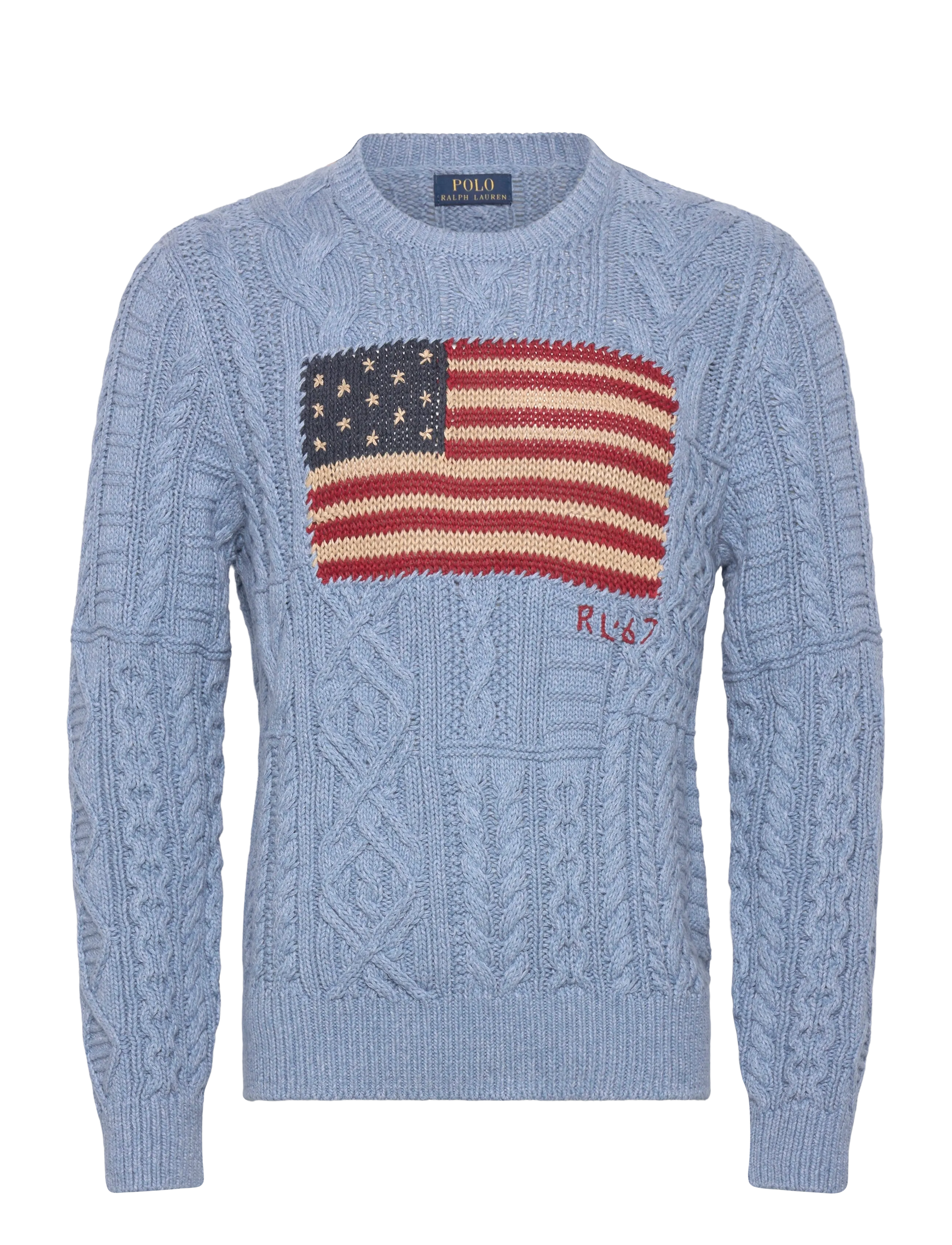 Polo Ralph Lauren Aran-Knit Flag Sweater, Mænd, Aran-Strikket Flagtrøje, Blå, Str: L