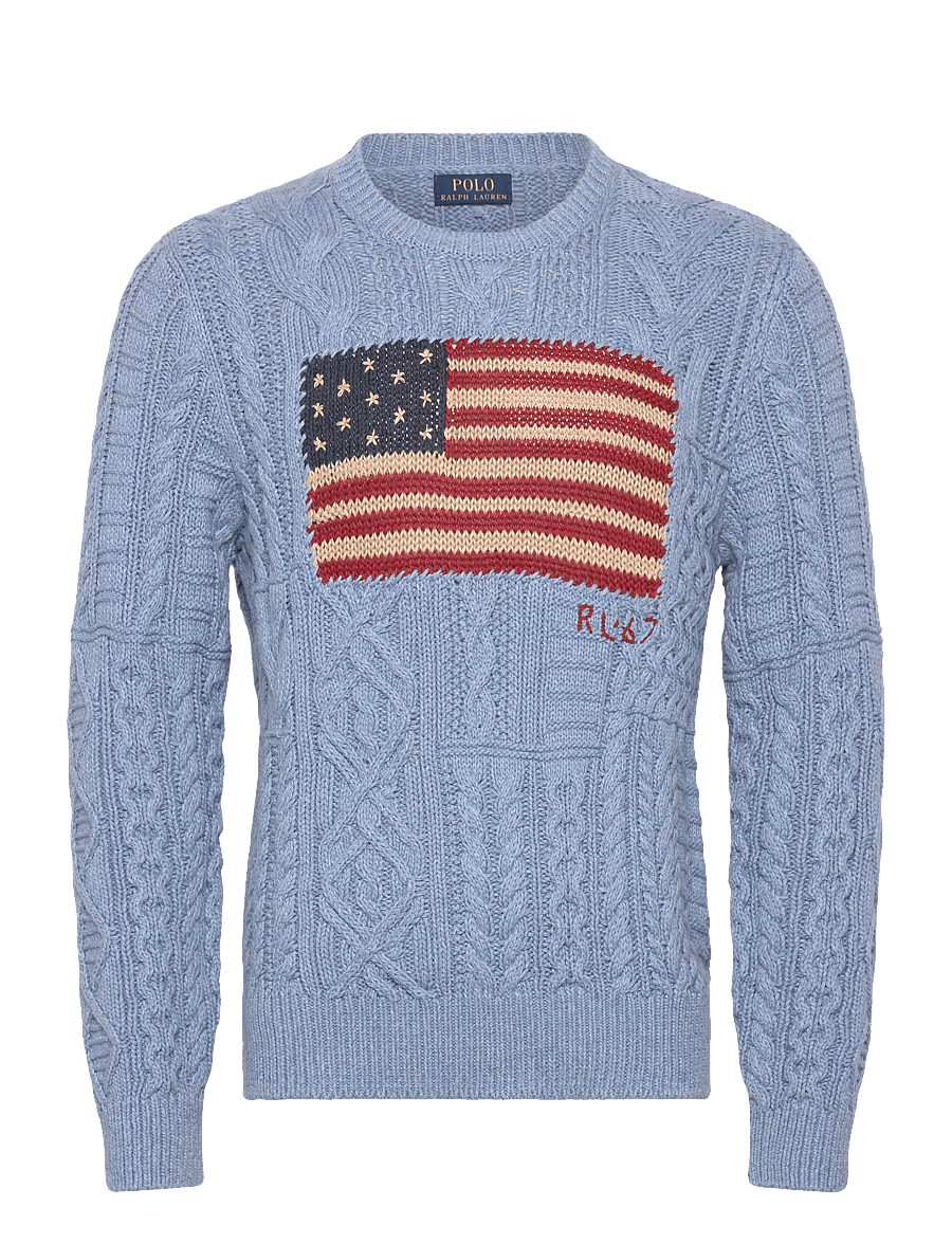 Polo Ralph Lauren - Aran-Knit Flag Sweater - Ümmarguse kaelusega kudumid - light blue combo - 0
