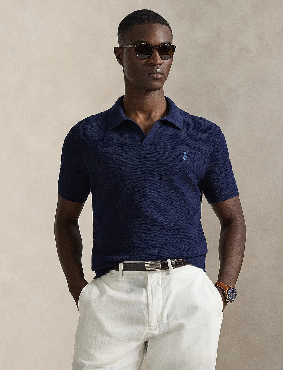 Polo Ralph Lauren - Cotton-Linen Polo-Collar Sweater - kurzärmelig - bright navy/deckw - 0