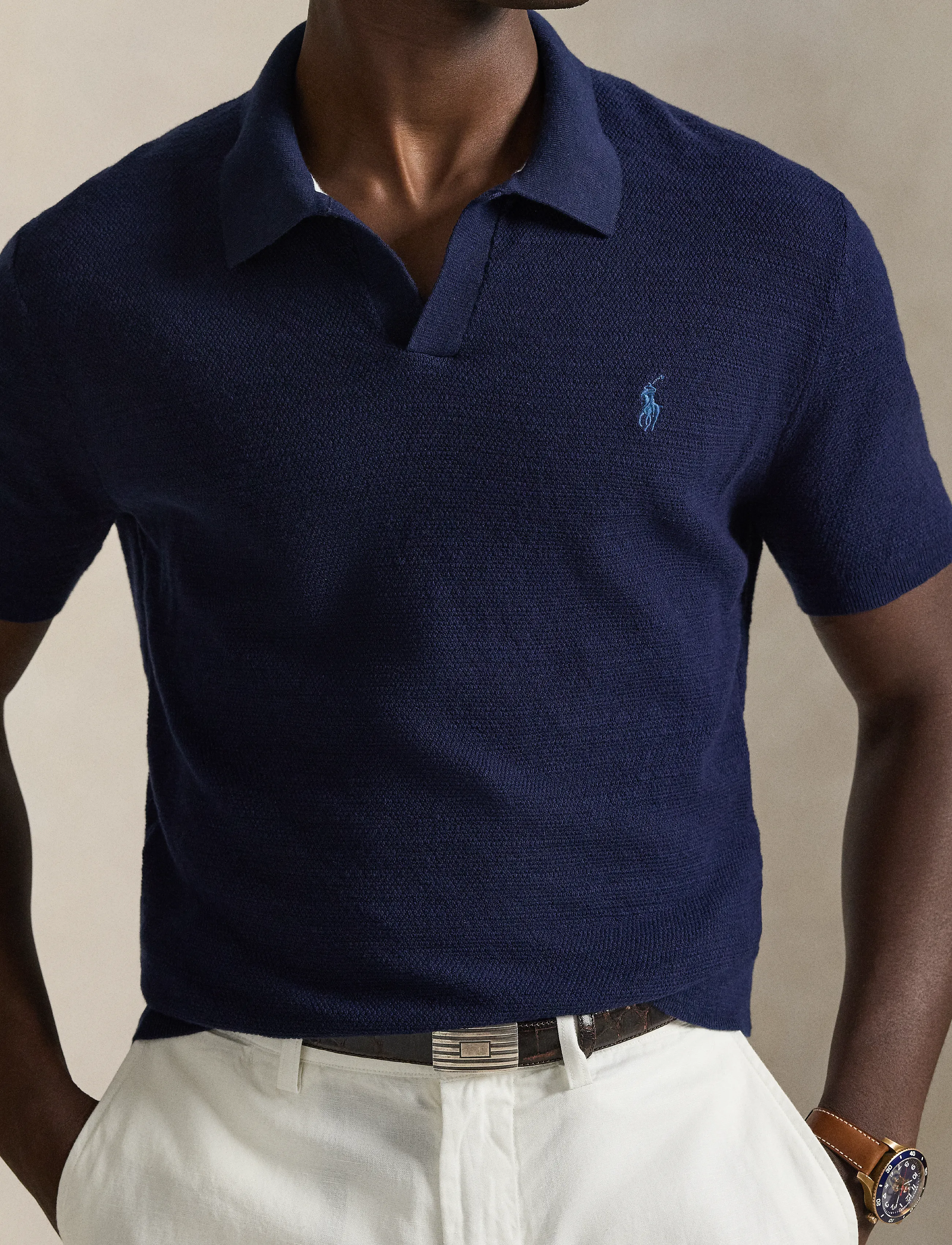 Polo Ralph Lauren - Cotton-Linen Polo-Collar Sweater - lühikeste varrukatega polod - bright navy/deckw - 3