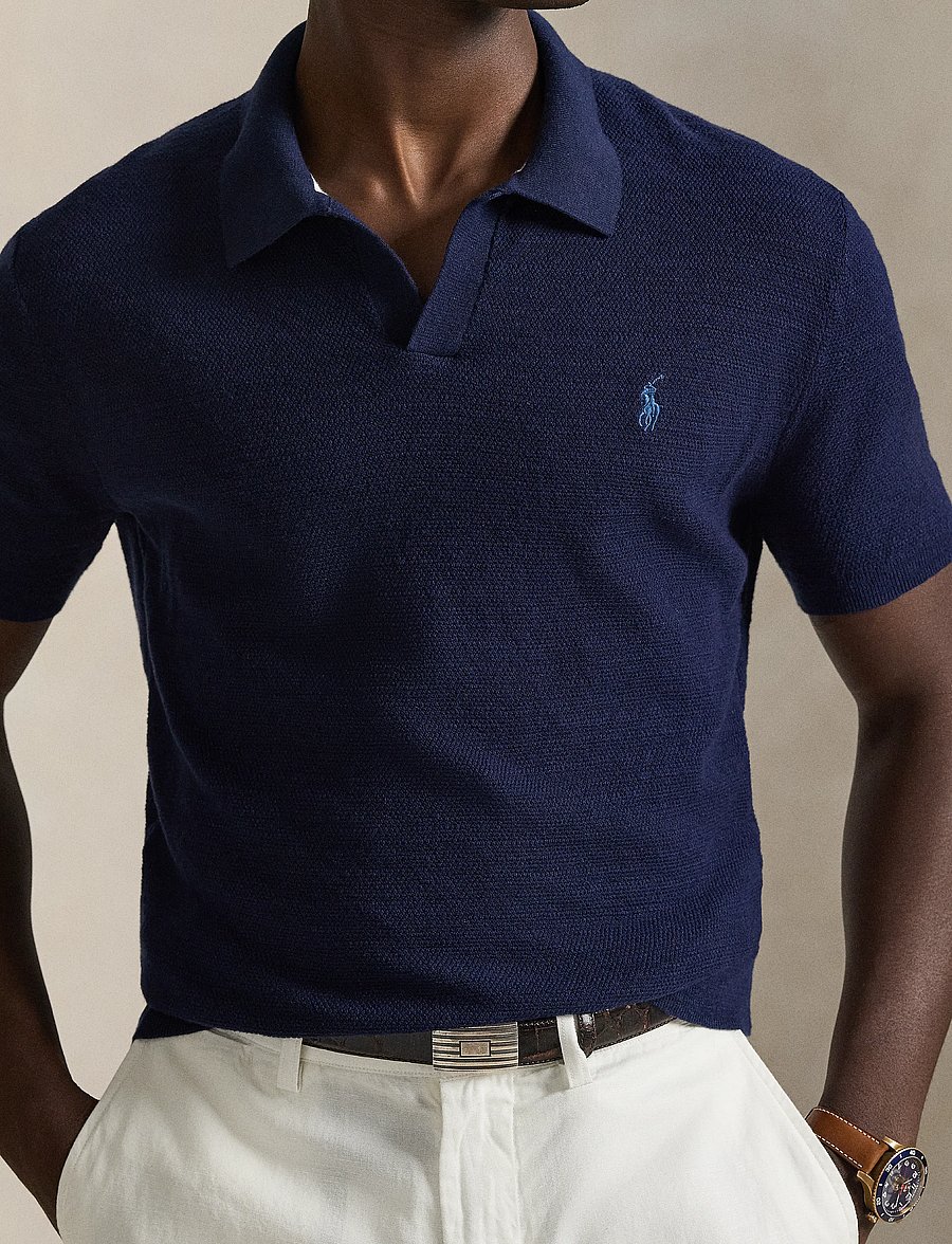 Polo Ralph Lauren - Cotton-Linen Polo-Collar Sweater - kurzärmelig - bright navy/deckw - 4