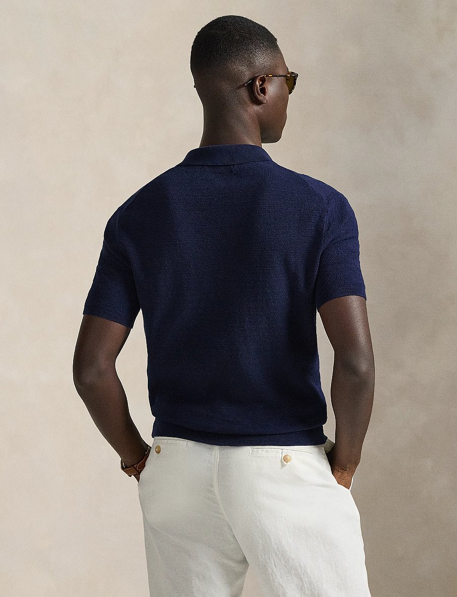 Polo Ralph Lauren - Cotton-Linen Polo-Collar Sweater - kurzärmelig - bright navy/deckw - 3