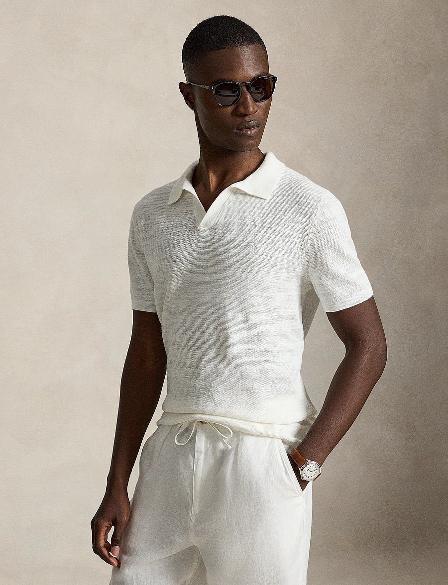 Polo Ralph Lauren - Cotton-Linen Polo-Collar Sweater - lühikeste varrukatega polod - deckwash white/an - 0