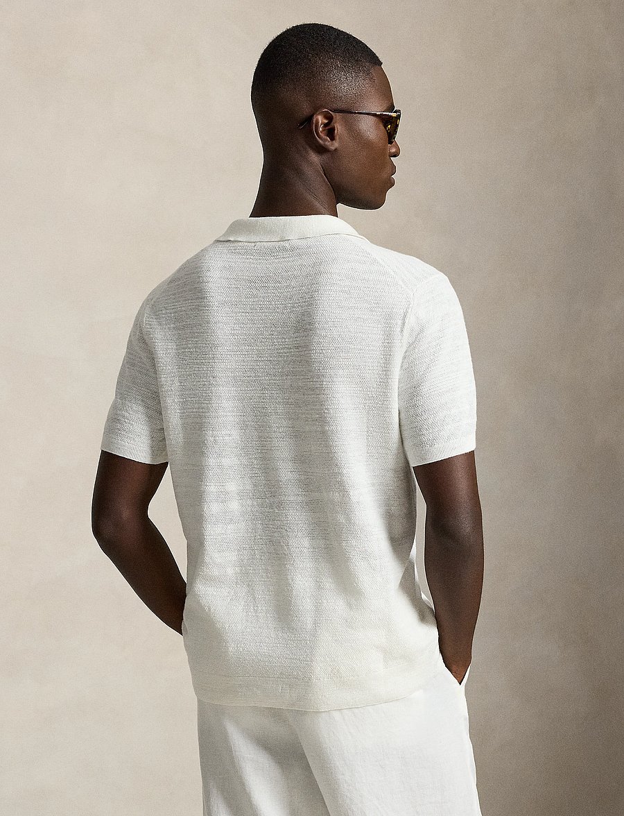Polo Ralph Lauren - Cotton-Linen Polo-Collar Sweater - lühikeste varrukatega polod - deckwash white/an - 3