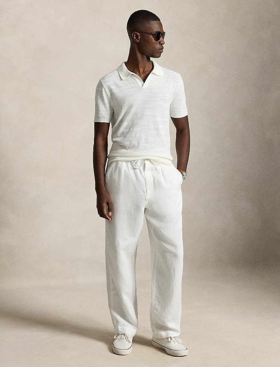 Polo Ralph Lauren - Cotton-Linen Polo-Collar Sweater - lühikeste varrukatega polod - deckwash white/an - 4