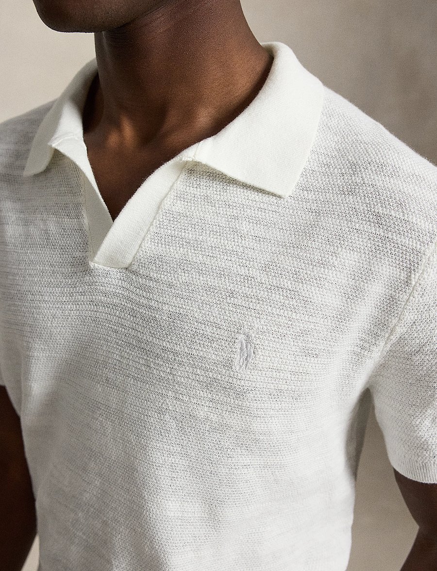 Polo Ralph Lauren - Cotton-Linen Polo-Collar Sweater - lühikeste varrukatega polod - deckwash white/an - 5