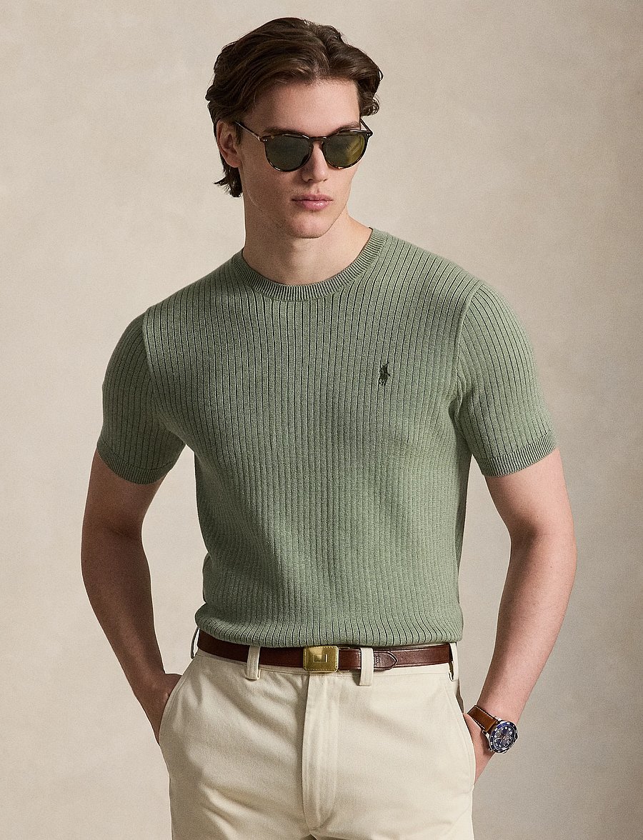 Polo Ralph Lauren - Rib-Knit Cotton Short-Sleeve Sweater - fern green heathe - 0