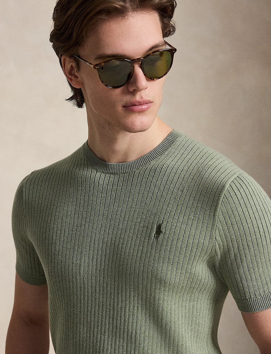 Polo Ralph Lauren - Rib-Knit Cotton Short-Sleeve Sweater - fern green heathe - 4