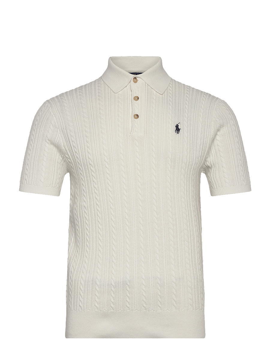 Polo Ralph Lauren - Cable-Knit Cotton Polo-Collar Sweater - stickade pikéer - deckwash white w - 0