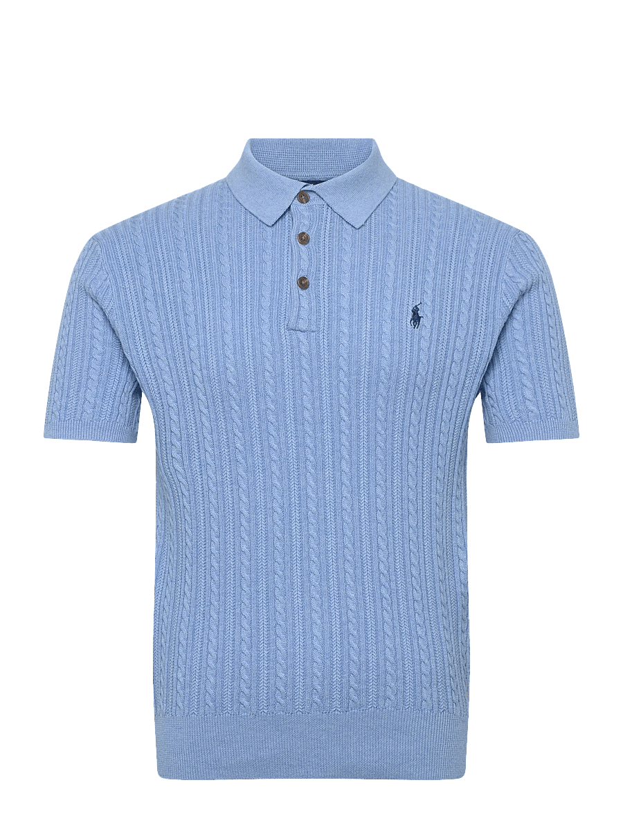 Polo Ralph Lauren - Cable-Knit Cotton Polo-Collar Sweater - knitted polos - light boleite blu - 0