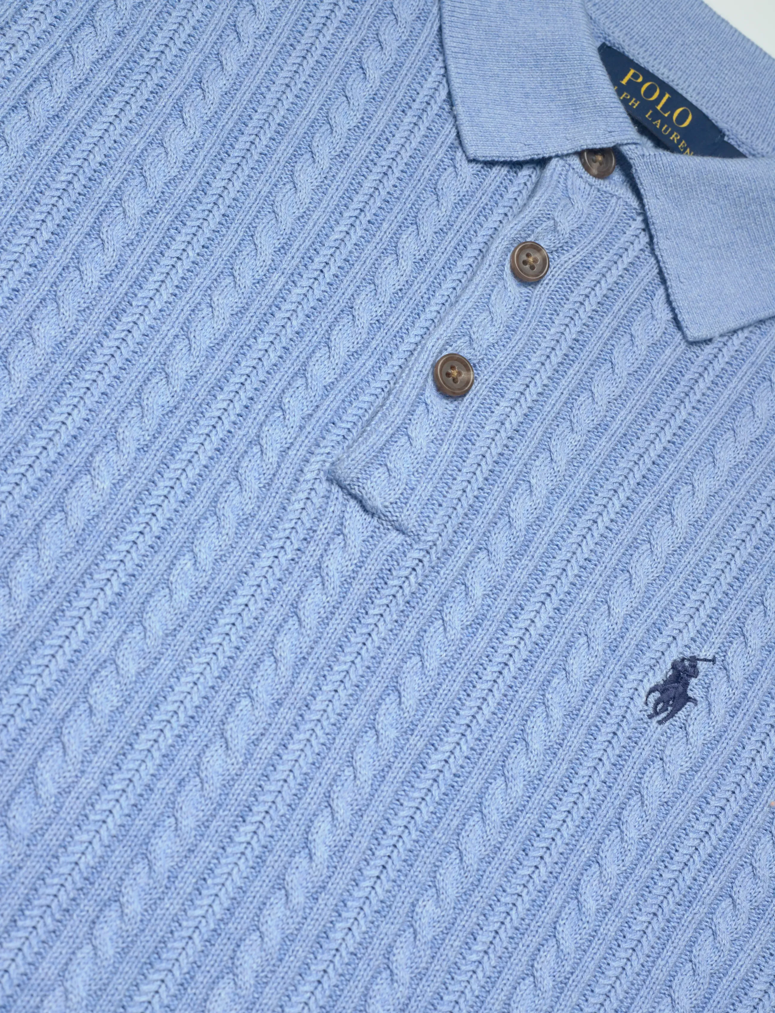 Polo Ralph Lauren - Cable-Knit Cotton Polo-Collar Sweater - knitted polos - light boleite blu - 2