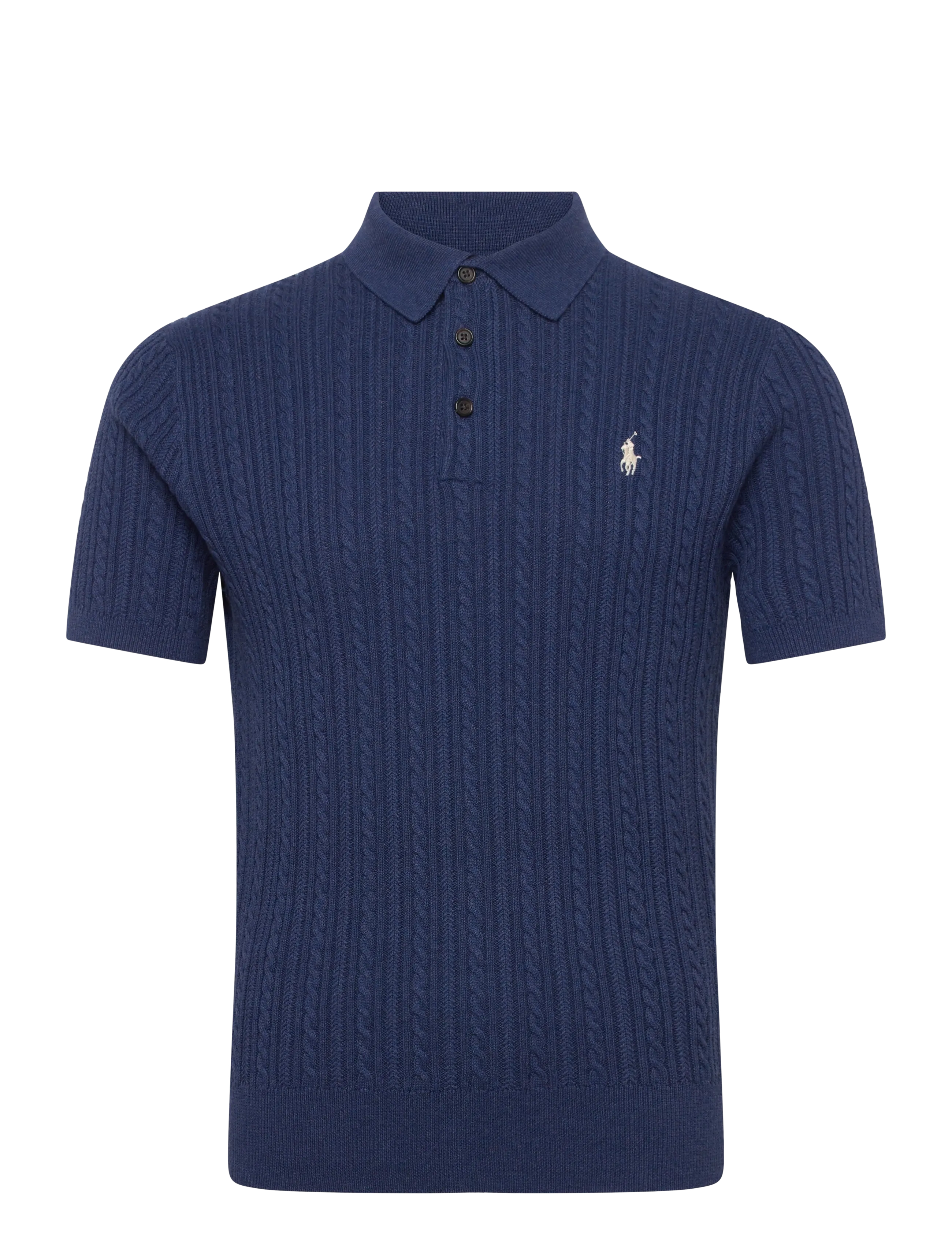 Polo Ralph Lauren Cable-Knit Cotton Polo-Collar Sweater - Riided - RUSTIC NAVY HTHR / navy