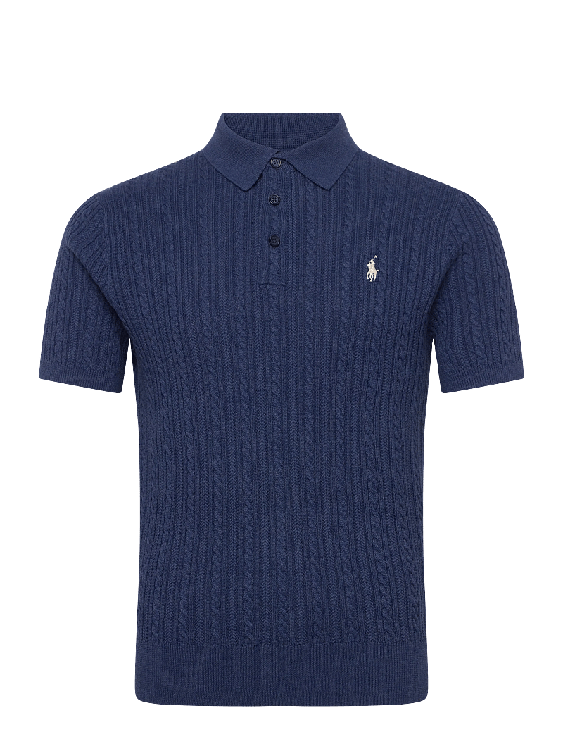 Polo Ralph Lauren - Cable-Knit Cotton Polo-Collar Sweater - knitted polos - rustic navy hthr - 0