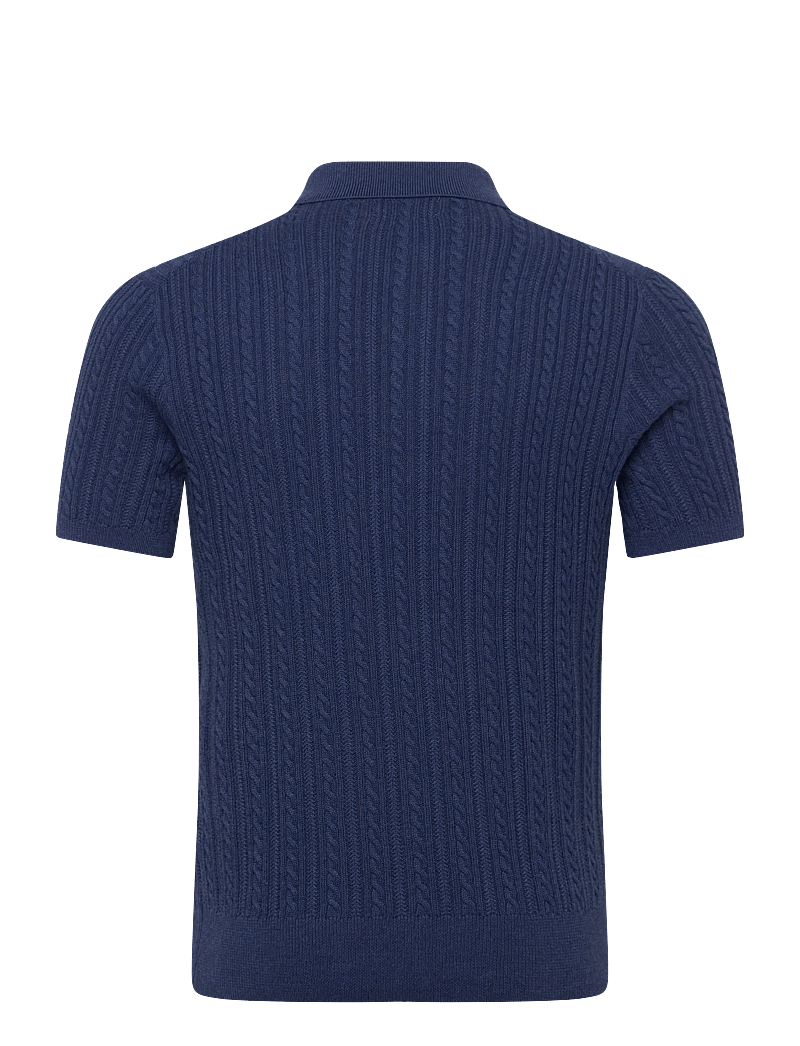 Polo Ralph Lauren - Cable-Knit Cotton Polo-Collar Sweater - knitted polos - rustic navy hthr - 1