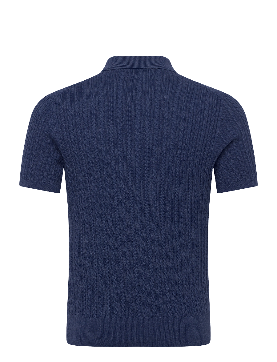 Polo Ralph Lauren - Cable-Knit Cotton Polo-Collar Sweater - gestrickte polohemden - rustic navy hthr - 1