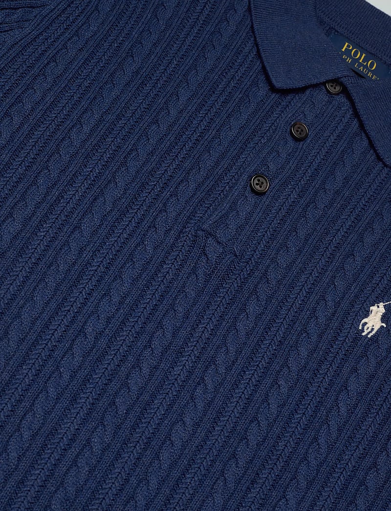 Polo Ralph Lauren - Cable-Knit Cotton Polo-Collar Sweater - knitted polos - rustic navy hthr - 2