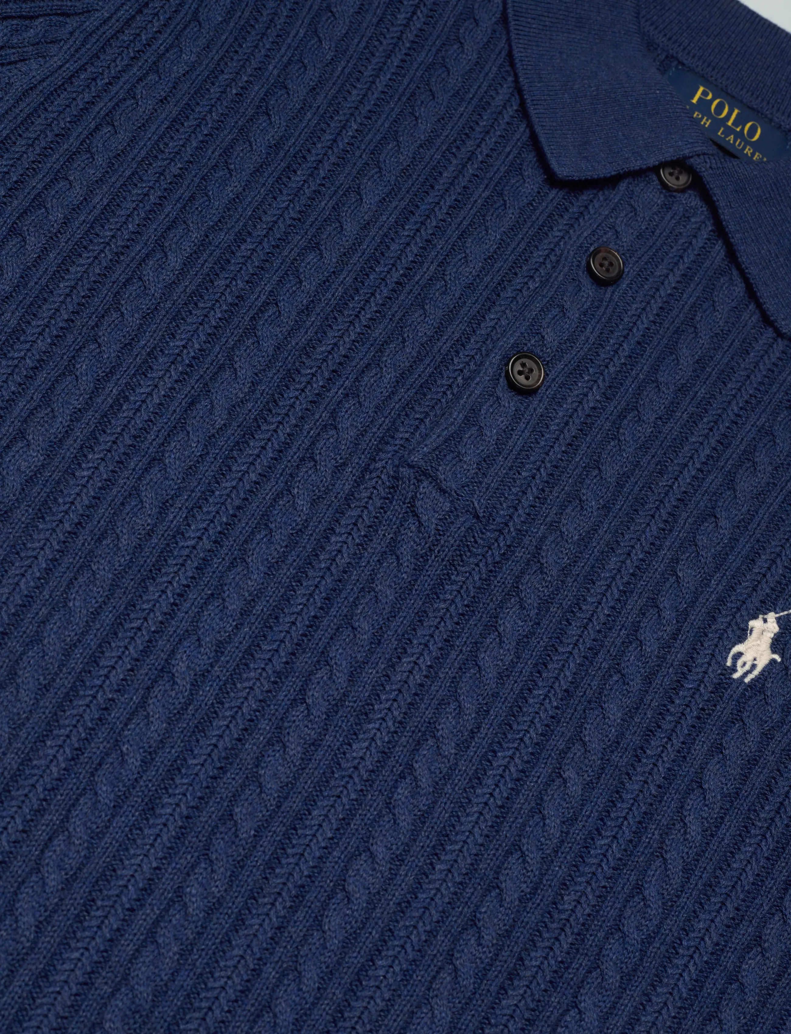 Polo Ralph Lauren - Cable-Knit Cotton Polo-Collar Sweater - gestrickte polohemden - rustic navy hthr - 2