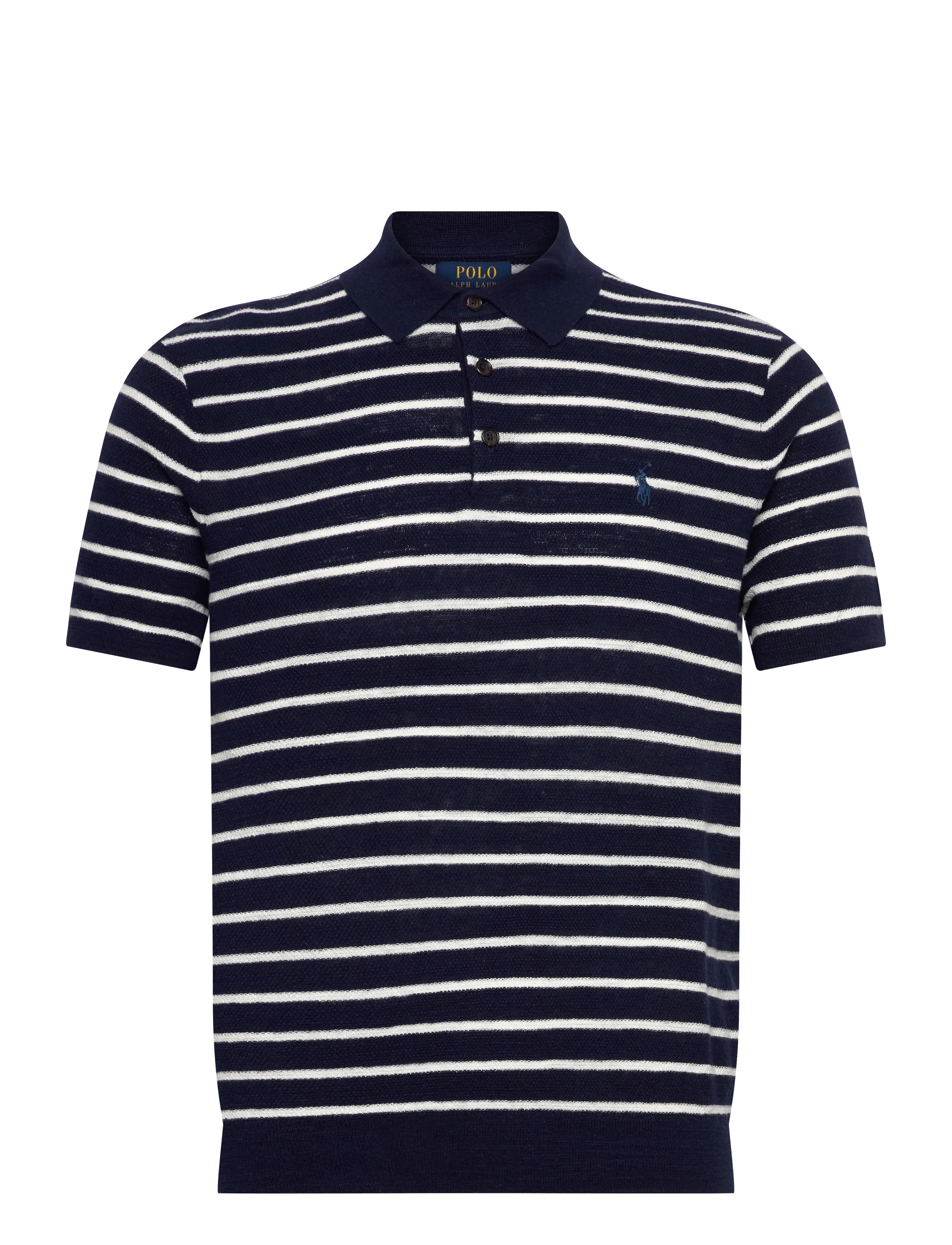 Polo Ralph Lauren Striped Cotton-Linen Polo-Collar Sweater - Poloshirts - BRIGHT NAVY COMBO / navy