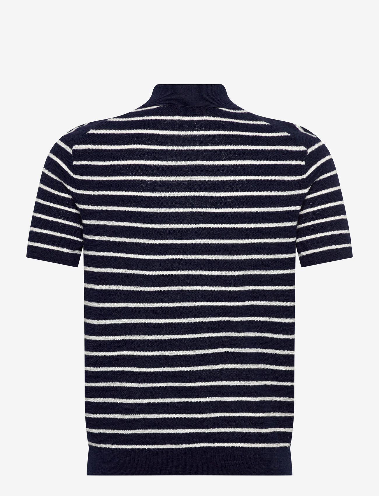 Polo Ralph Lauren - Striped Cotton-Linen Polo-Collar Sweater - bright navy combo - 1