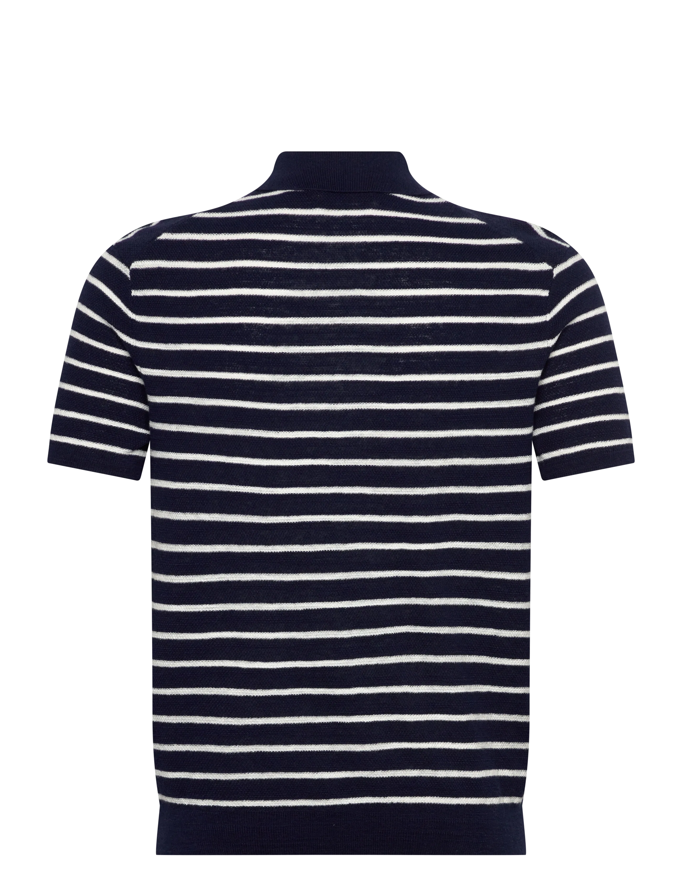 Polo Ralph Lauren - Striped Cotton-Linen Polo-Collar Sweater - kortärmade pikéer - bright navy combo - 1