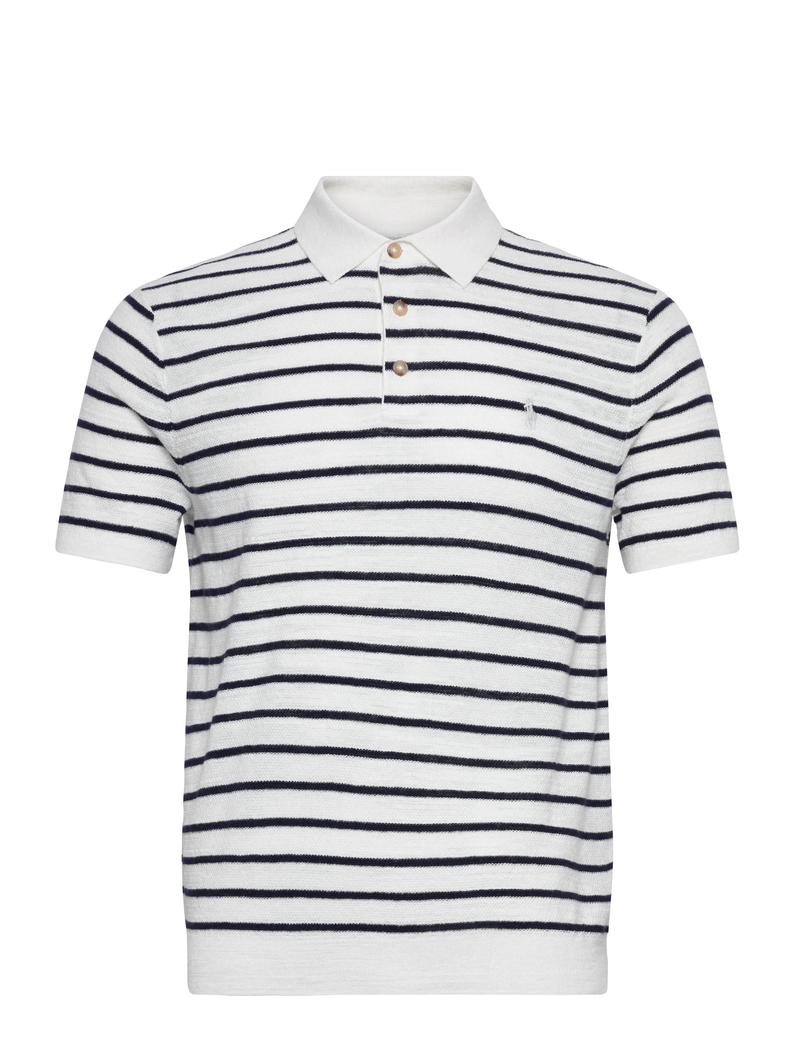 Polo Ralph Lauren Striped Cotton-Linen Polo-Collar Sweater, S, Polos, Weiß - Short-sleeved, Männerswear